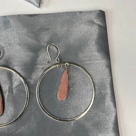 Silver hoops with Pink Enamel Drop Inlay, Handmade by Sarah Blaine - Picture 3 of 3